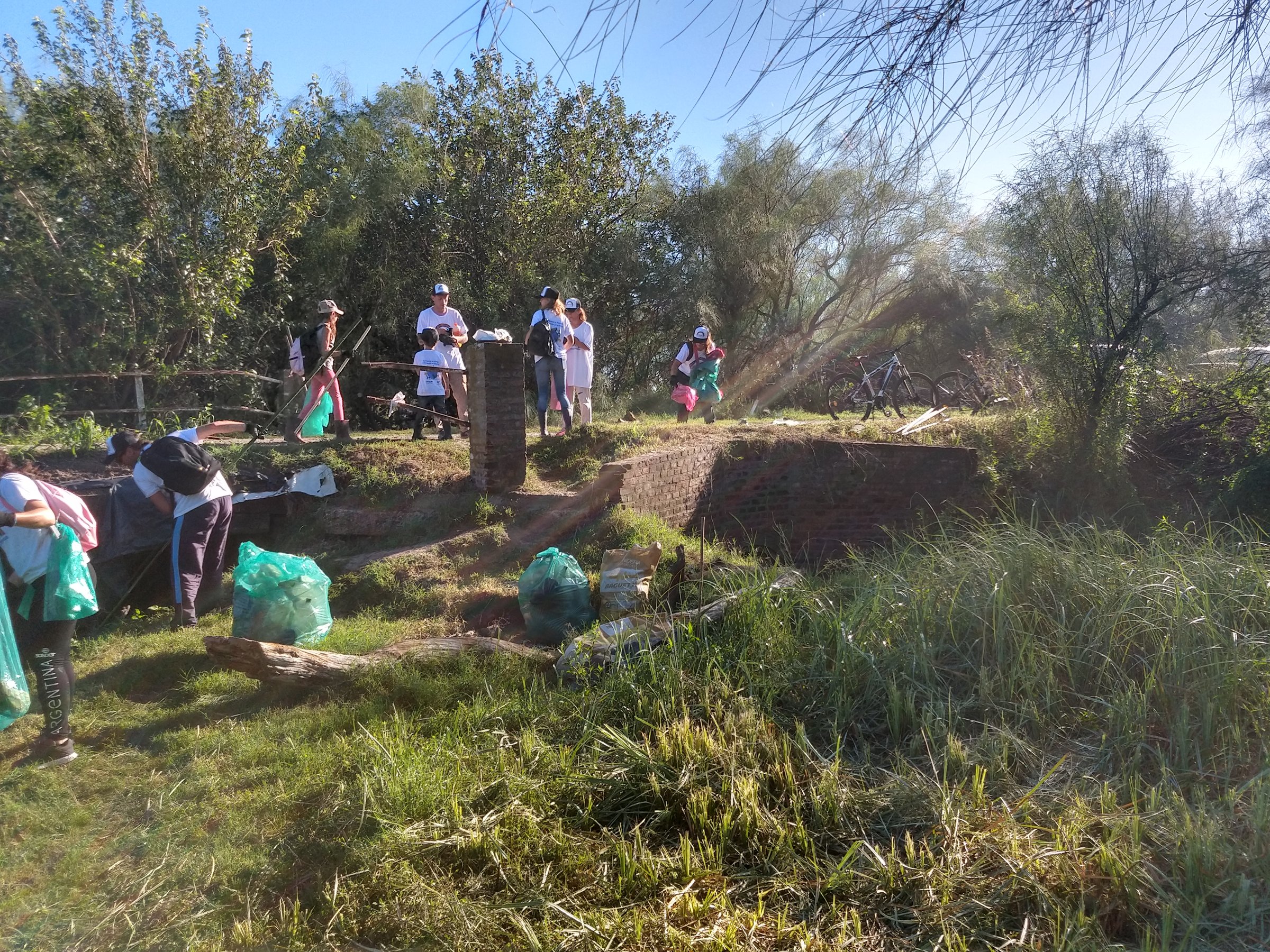 Voluntarios limpiando la orilla del arroyo